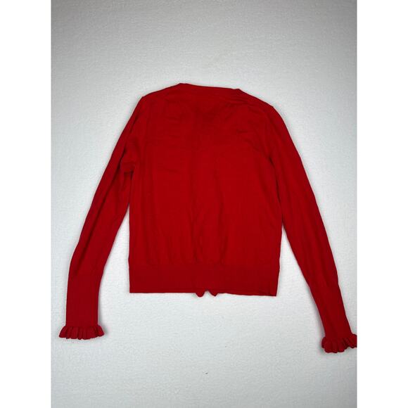 Boden Bernadette red wool blend ruffle cardigan sweater womens size M - Picture 4 of 8